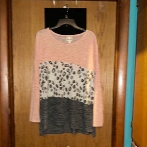 Tru Trussardi Pink and Gray Leopard Print Top